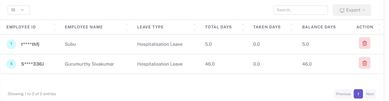Employee-leave balance list